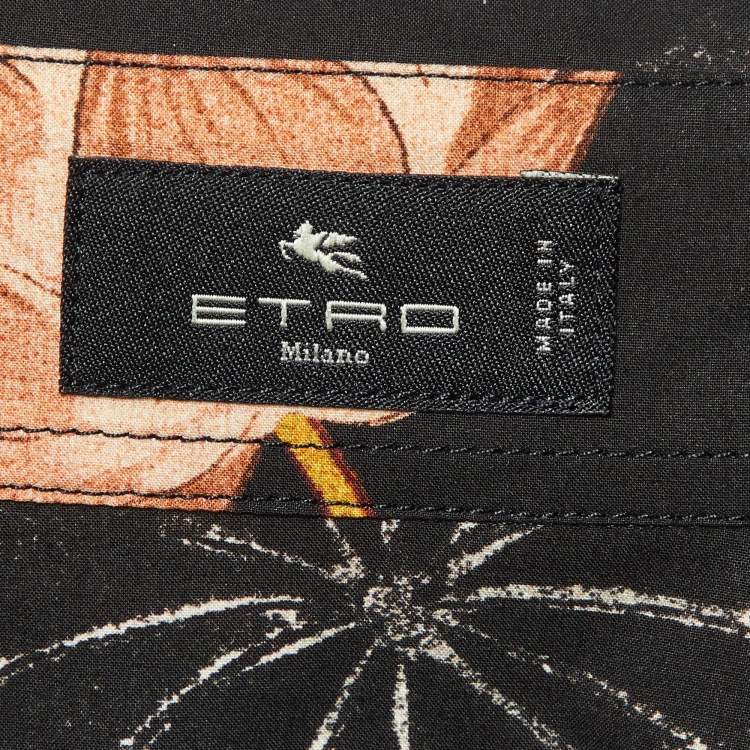 Pre Owned Etro Black Tiger & Water Lily Print Cotton Shirt Dress XL