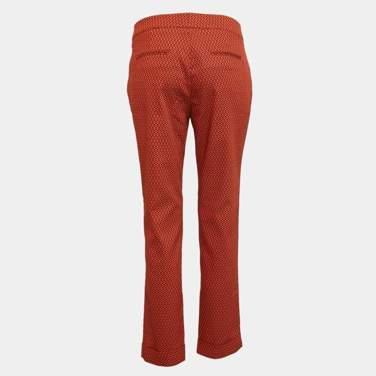 Pre Owned Etro Orange Patterned Crepe Trousers M