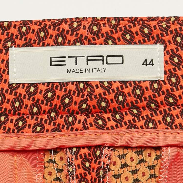 Pre Owned Etro Orange Patterned Crepe Trousers M