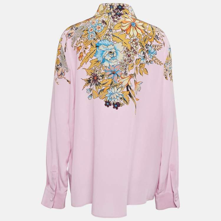 Pre Owned Etro Lilac Floral Print Silk Crepe Button Front Shirt XL