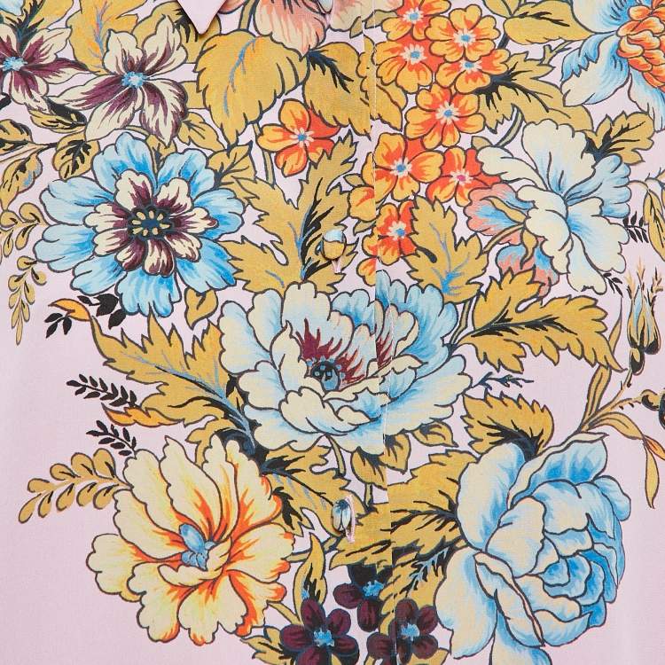 Pre Owned Etro Lilac Floral Print Silk Crepe Button Front Shirt XL