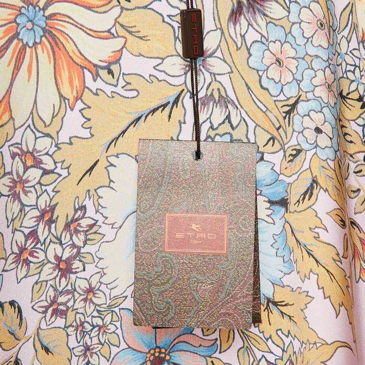 Pre Owned Etro Lilac Floral Print Silk Crepe Button Front Shirt XL