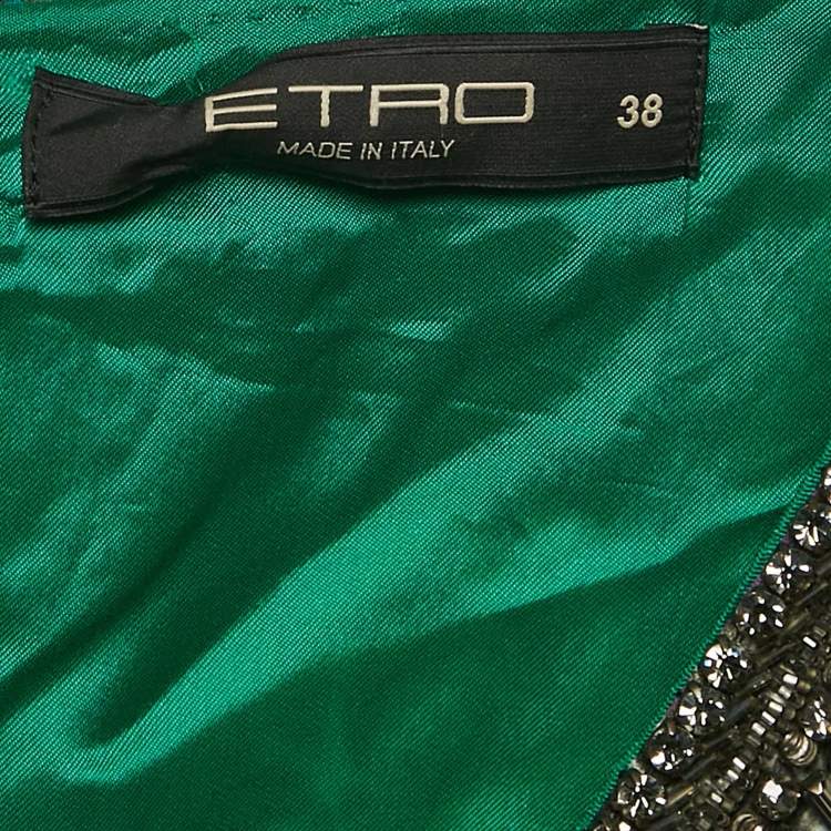 Pre Owned Etro Green Paisley Print Crepe Embellished Maxi Dress S