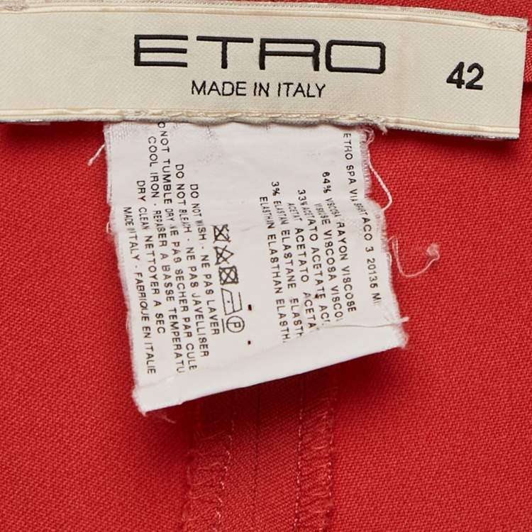 Pre Owned Etro Orange Crepe Wide Leg Pants M
