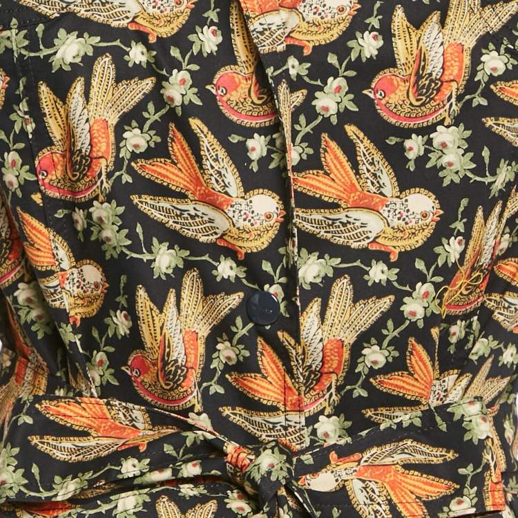Pre Owned Etro Black Bird Print Cotton Button Front Shirt Dress L