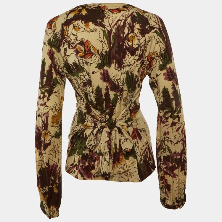 Pre Owned Etro Beige Printed Wool Blend Long leeve Top L