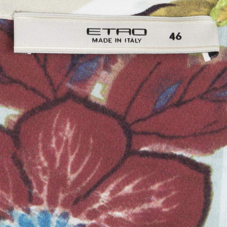 مملوكة مسبقًا Etro Multicolor Floral Printed Silk Pleat Detail Long Sleeve Top L
