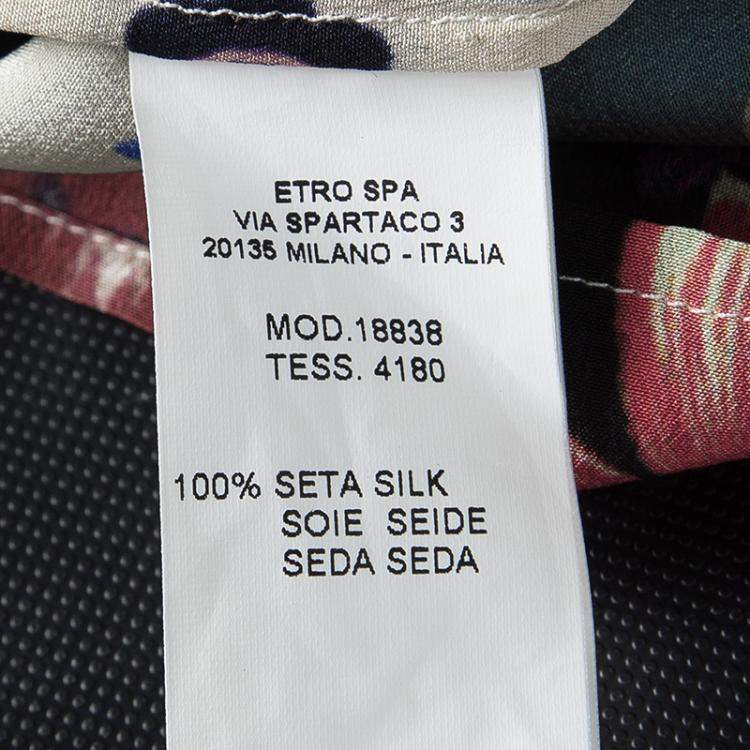 مملوكة مسبقًا Etro Multicolor Floral Printed Silk Pleat Detail Long Sleeve Top L