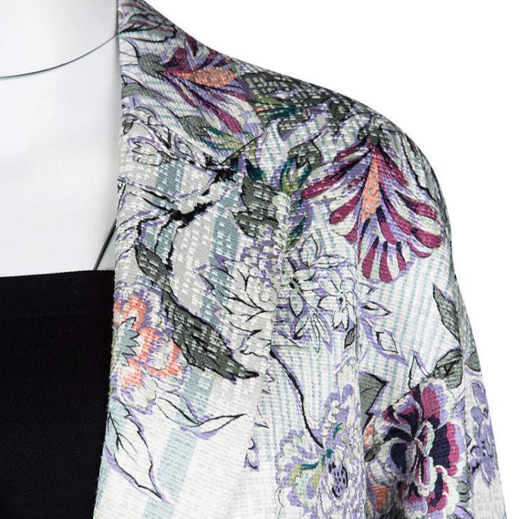 Pre Owned Etro Multicolor Floral Printed Textured Cotton Blend Overcoat M