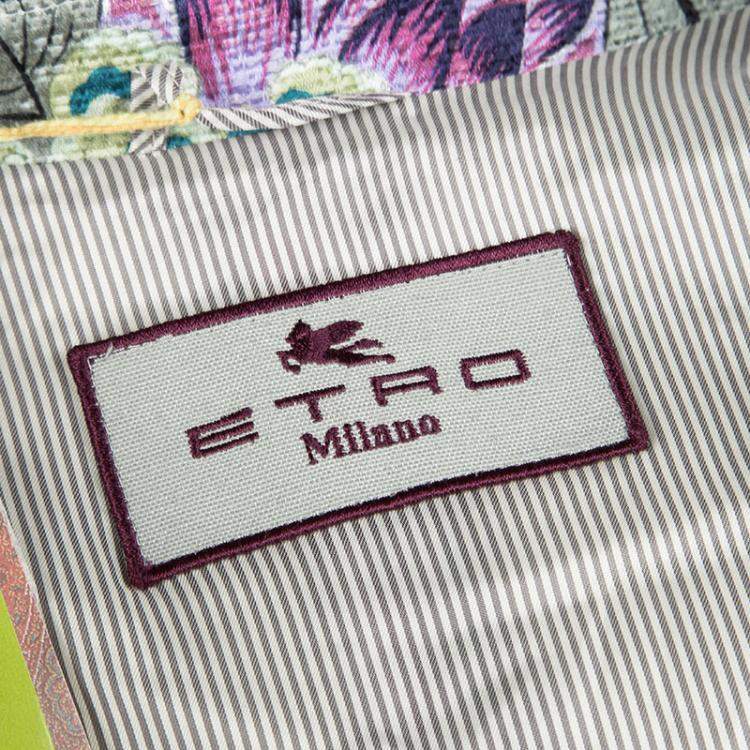 Pre Owned Etro Multicolor Floral Printed Textured Cotton Blend Overcoat M
