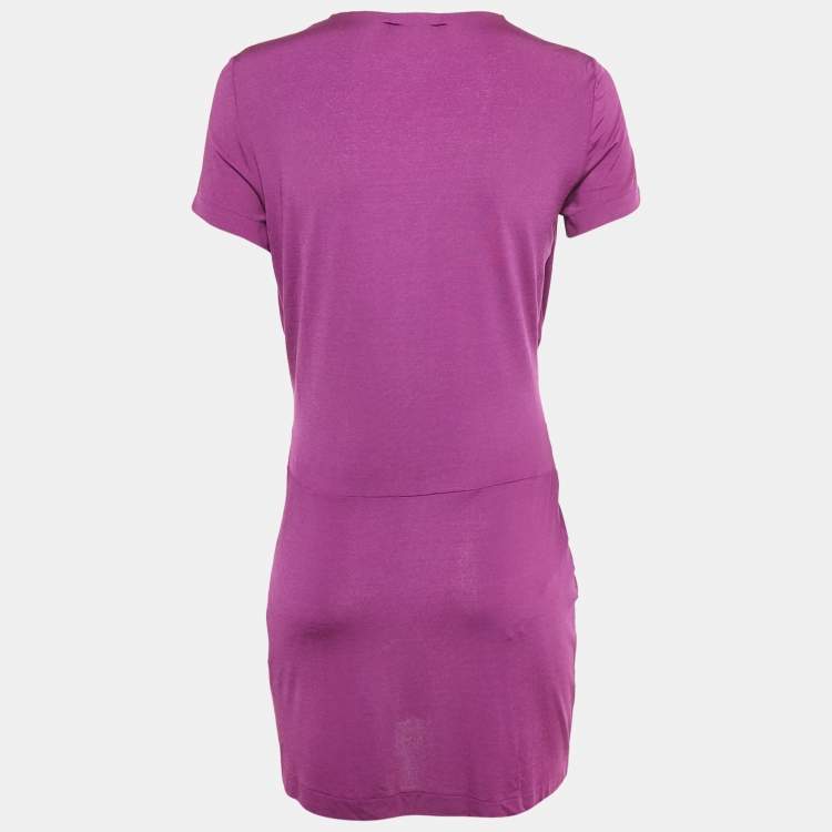 Pre Owned Etro Magenta Pink Jersey Pleated Mini Dress L