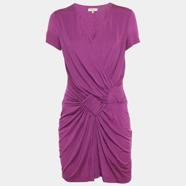 Pre Owned Etro Magenta Pink Jersey Pleated Mini Dress L