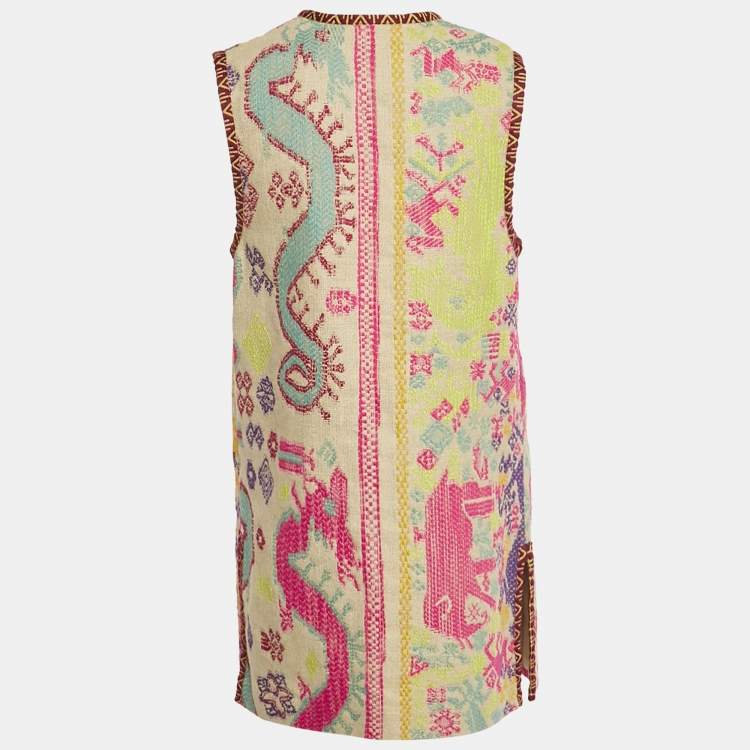 Pre Owned Etro Cream Jacquard Open Front Vest M