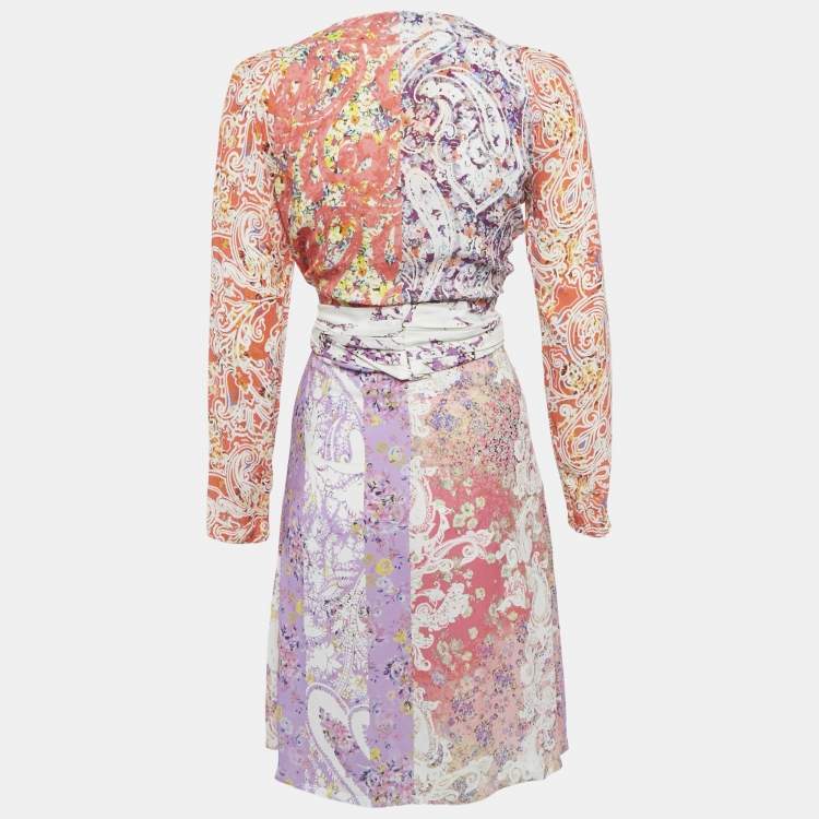 Pre Owned Etro Multicolor Printed Crepe Belted Midi Dress S