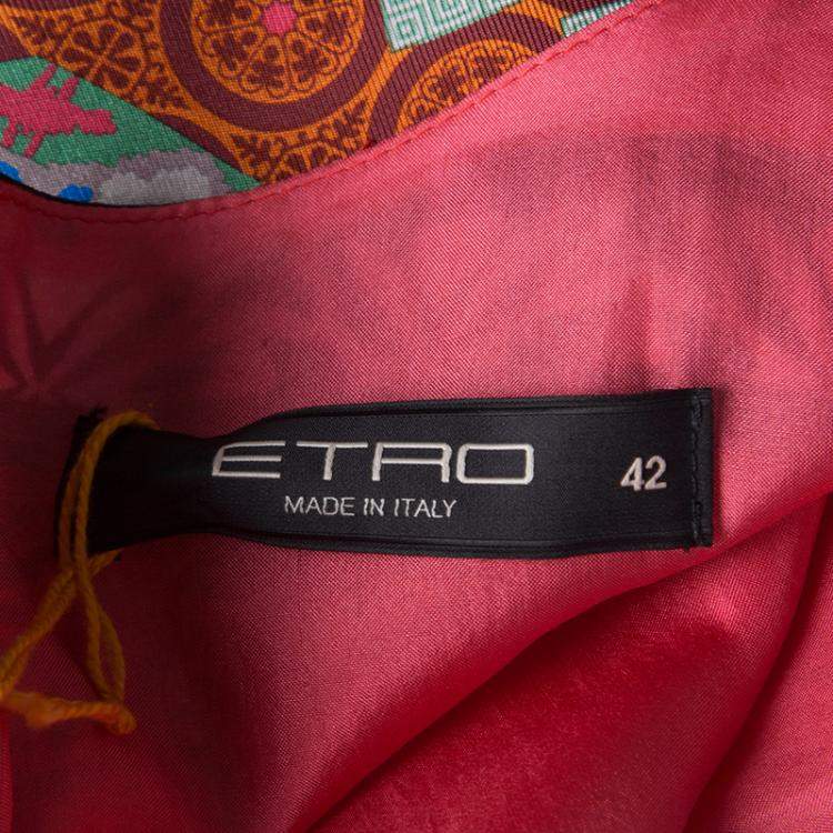 Pre Owned Etro Multicolor Printed Silk Layered Midi Dress M