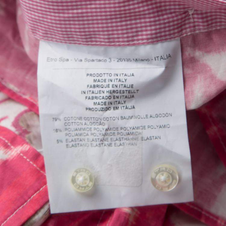 مملوكة مسبقًا Etro Pink Floral Print Checked Collar and Cuff Detail Long Sleeve Button Front Shirt M