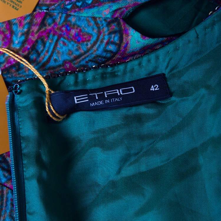 Pre Owned Etro Green Paisley Printed Embellished Maxi Dress M