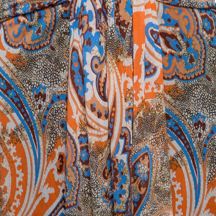 Pre Owned Etro Printed Multicolor Printed Knit Draped Maxi Skirt L