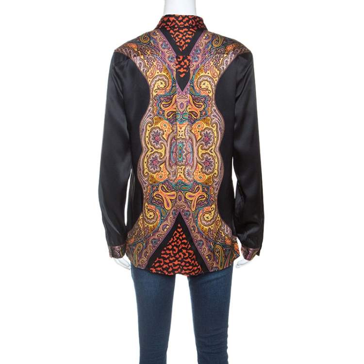Pre Owned Etro Multicolor Paisley Print Silk Button Front Shirt M