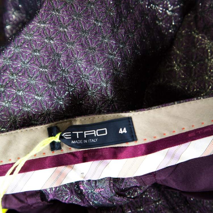 Pre Owned Etro Purple Metallic Brocade Tapered Trousers M