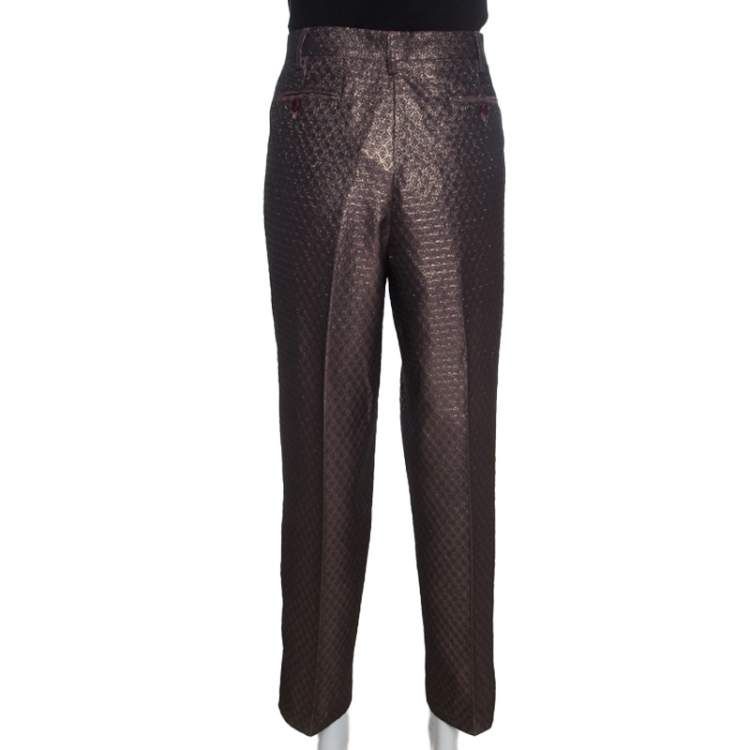 Pre Owned Etro Purple Metallic Brocade Tapered Trousers M