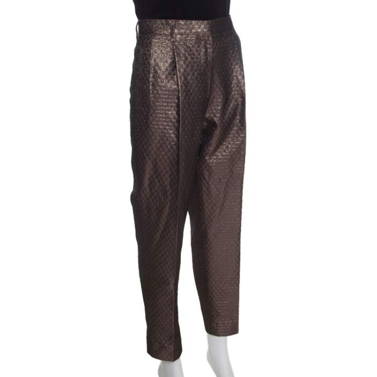 Pre Owned Etro Purple Metallic Brocade Tapered Trousers M