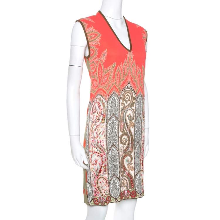 Pre Owned Etro Multicolor Paisley Print Stretch Crepe Shift Dress S