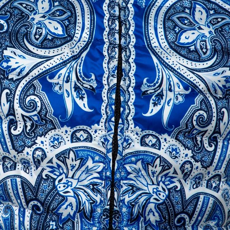 Pre Owned Etro Blue Paisley Print Quilted Puffer Vest M