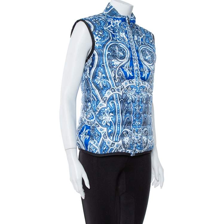 Pre Owned Etro Blue Paisley Print Quilted Puffer Vest M