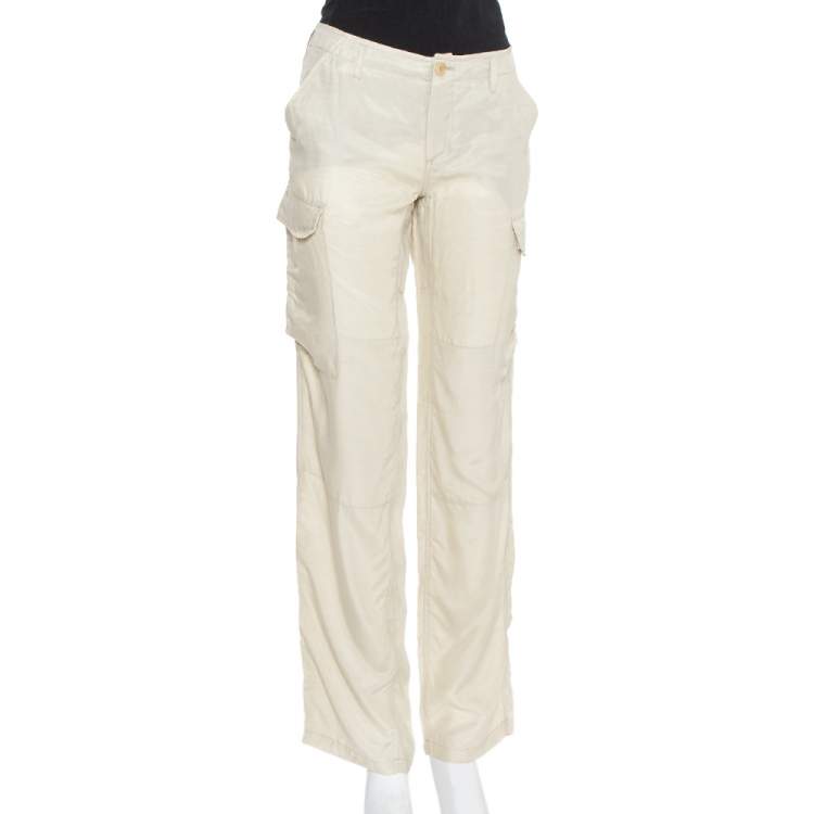 Pre Owned Etro Beige Cupro Cargo Trousers L