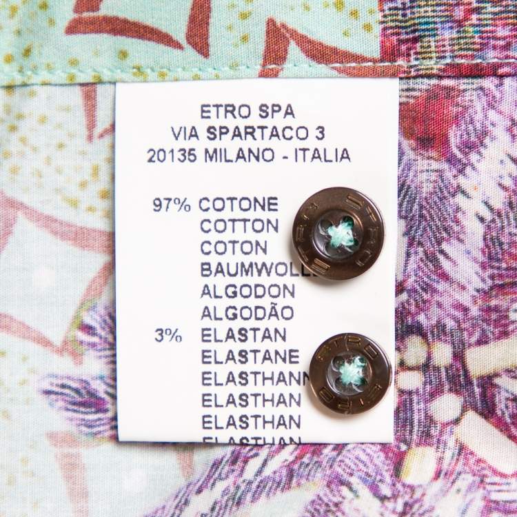 Pre Owned Etro Green Printed Cotton Button Front Shirt L