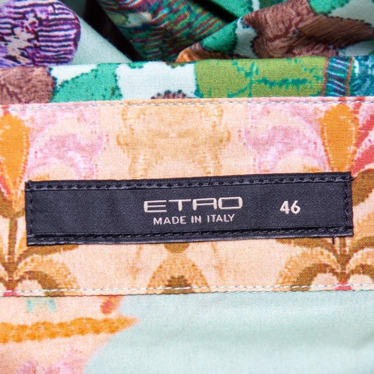 Pre Owned Etro Green Printed Cotton Button Front Shirt L