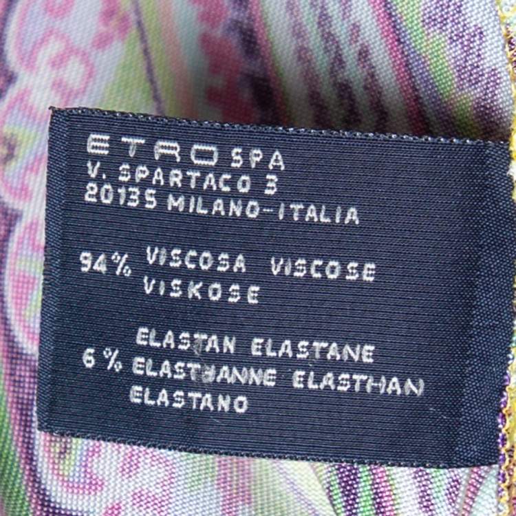 Pre Owned Etro Yellow/Paisley Printed Jersey Gathered Yoke Detailed Dress M/L