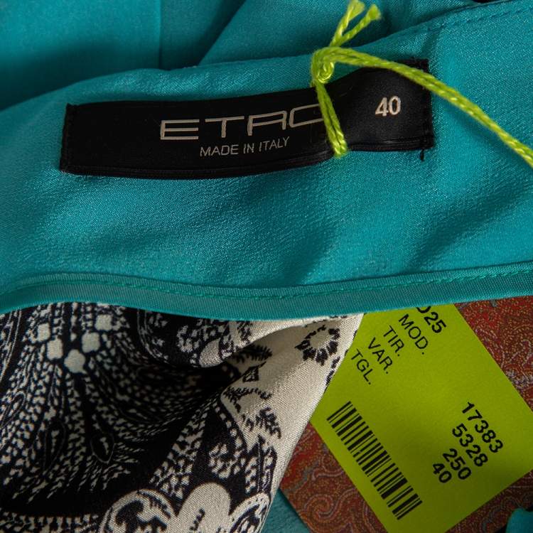 Pre Owned Etro Blue Paisley Printed Silk Crepe De Chine Maxi Skirt S