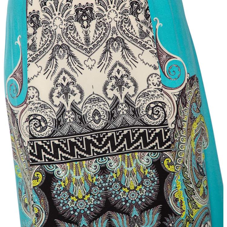 Pre Owned Etro Blue Paisley Printed Silk Crepe De Chine Maxi Skirt S