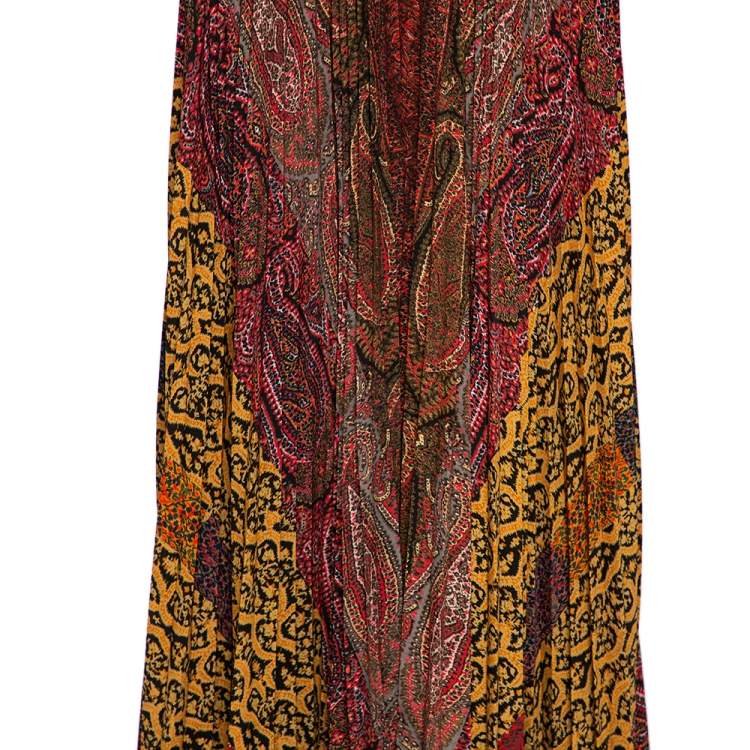 Pre Owned Etro Multicolored Paisley Printed Crepe Pleated Maxi Skirt S