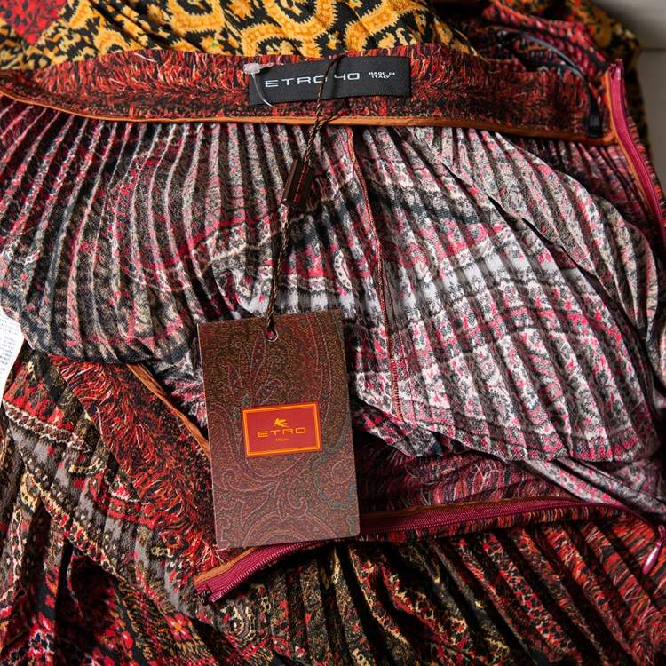 Pre Owned Etro Multicolored Paisley Printed Crepe Pleated Maxi Skirt S