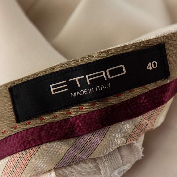 Pre Owned Etro Cream Crepe Tailored Pants S