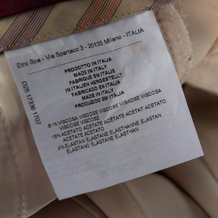 Pre Owned Etro Cream Crepe Tailored Pants S