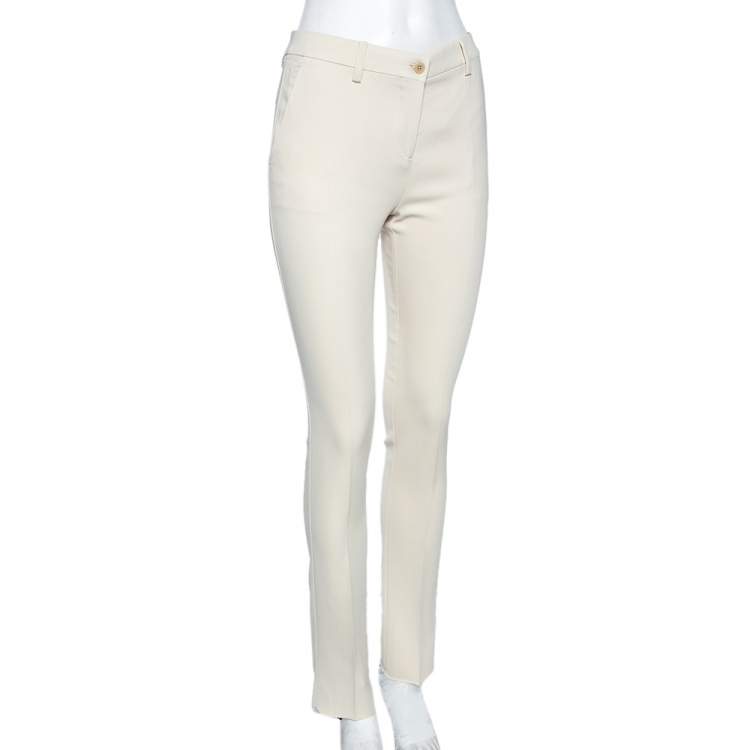 Pre Owned Etro Cream Crepe Tailored Pants S