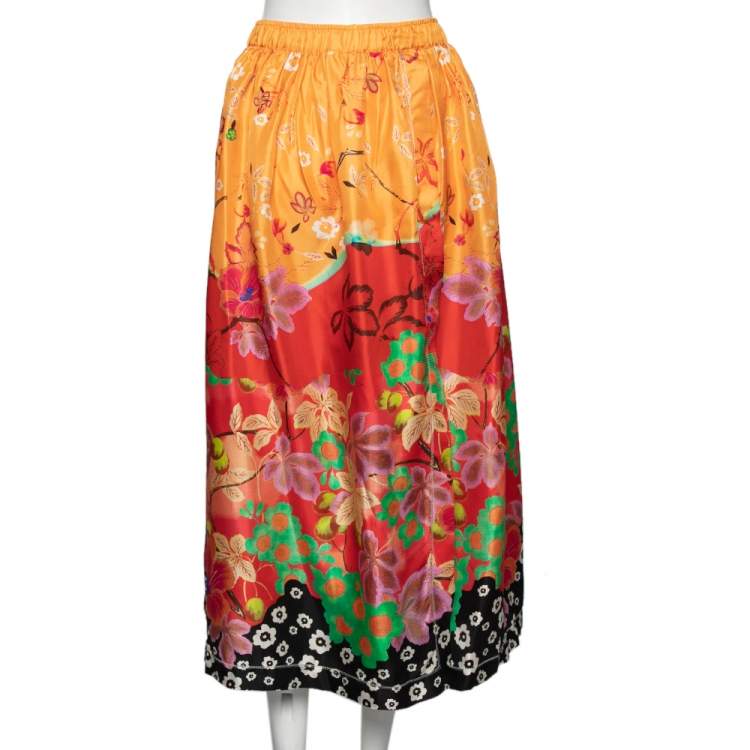 Pre Owned Etro Multicolor Floral Printed Silk Slit Detailed Skirt M