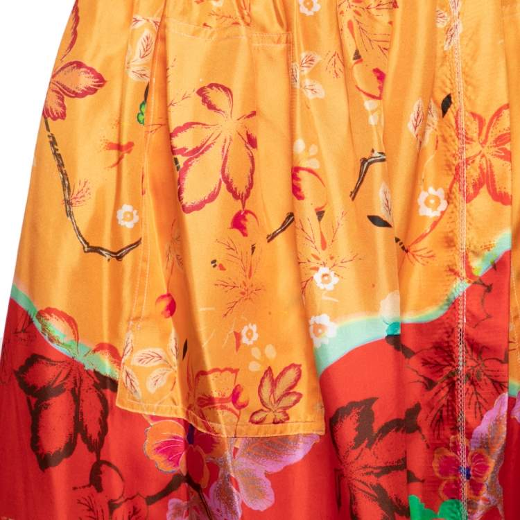 Pre Owned Etro Multicolor Floral Printed Silk Slit Detailed Skirt M