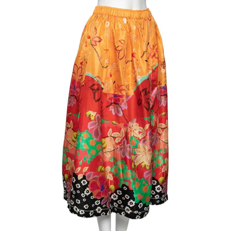 Pre Owned Etro Multicolor Floral Printed Silk Slit Detailed Skirt M