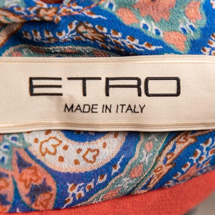 Pre Owned Etro Multicolor Printed Silk Pleated Front Halter Neck Ruffle Maxi Dress S
