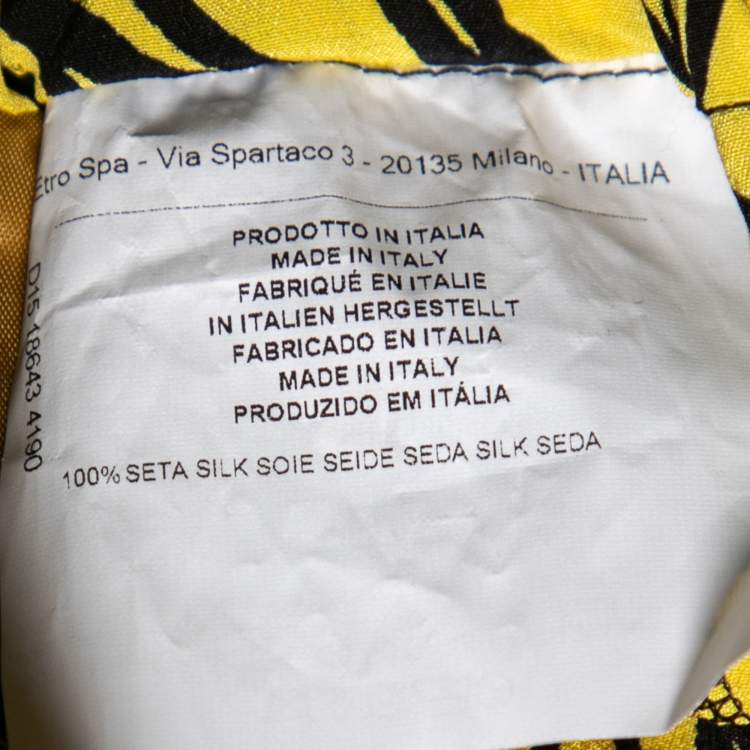Pre Owned Etro Yellow and Black Leaf Printed Silk Elasticized Waist Pants M