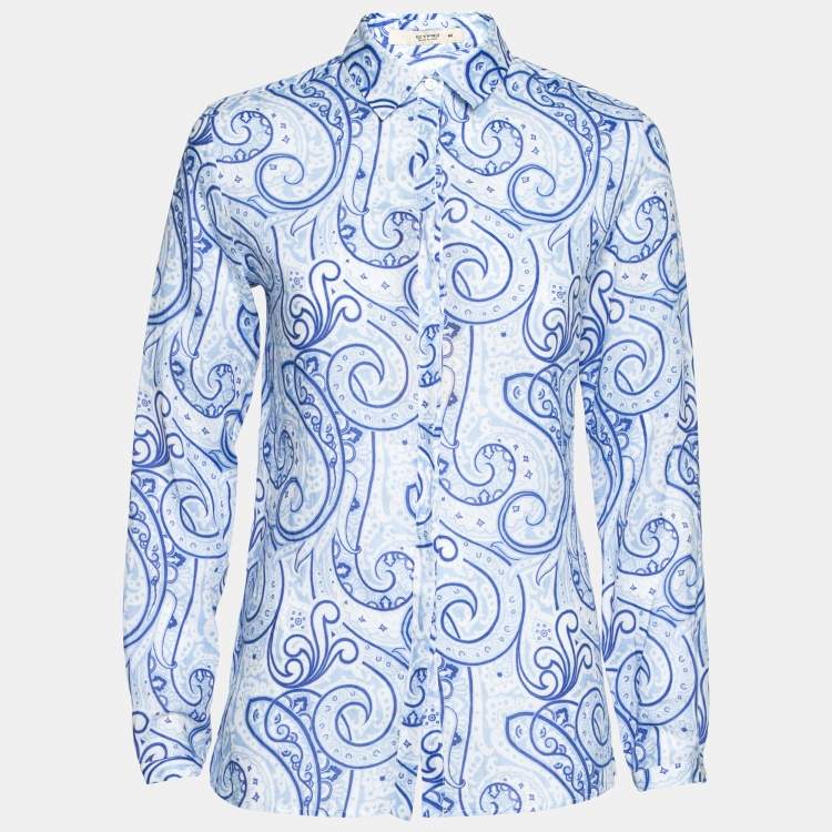 Pre Owned Etro Blue Paisley Printed Ramie Button Front Shirt S