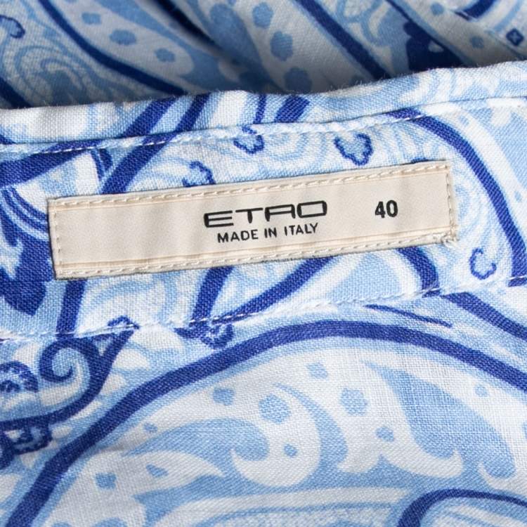 Pre Owned Etro Blue Paisley Printed Ramie Button Front Shirt S