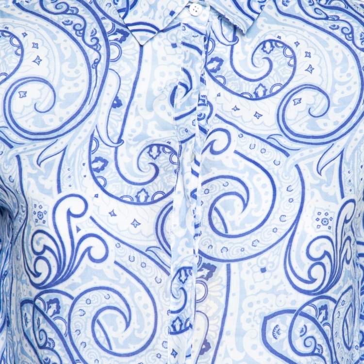 Pre Owned Etro Blue Paisley Printed Ramie Button Front Shirt S