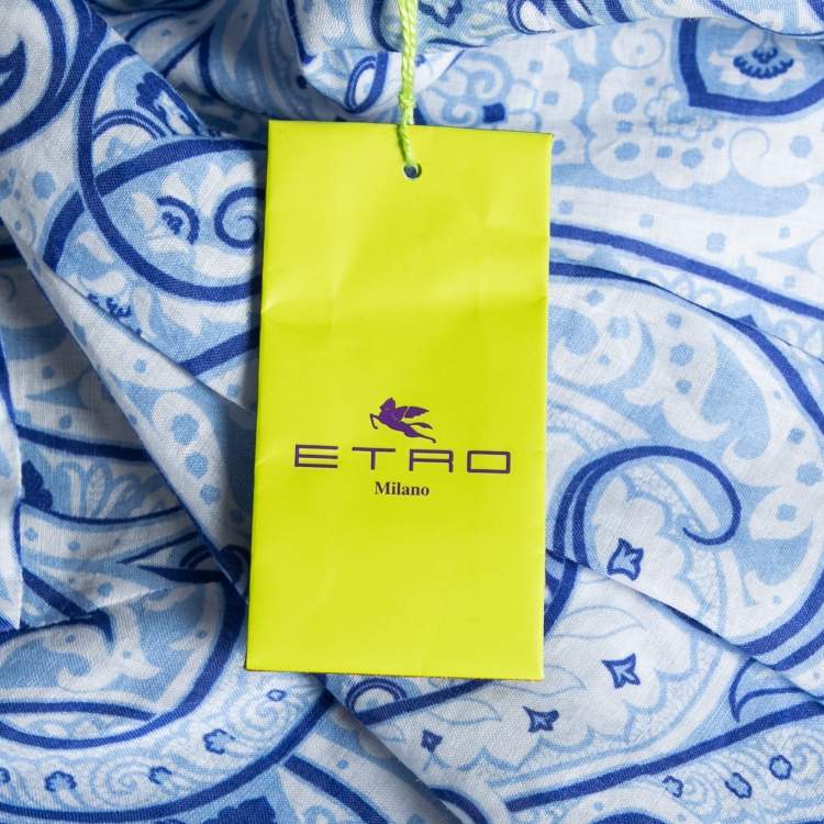 Pre Owned Etro Blue Paisley Printed Ramie Button Front Shirt S