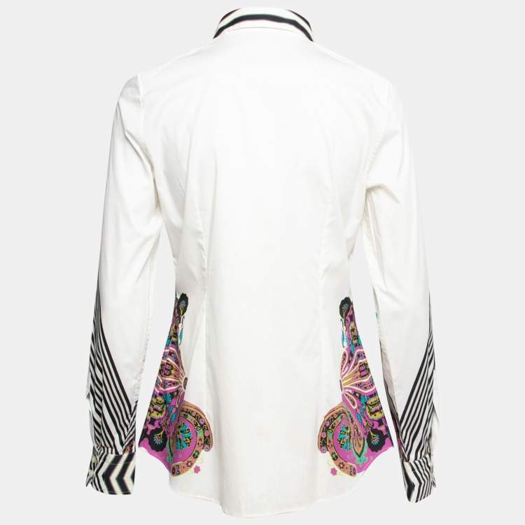 Pre Owned Etro White Paisley Printed Cotton Button Front Shirt M